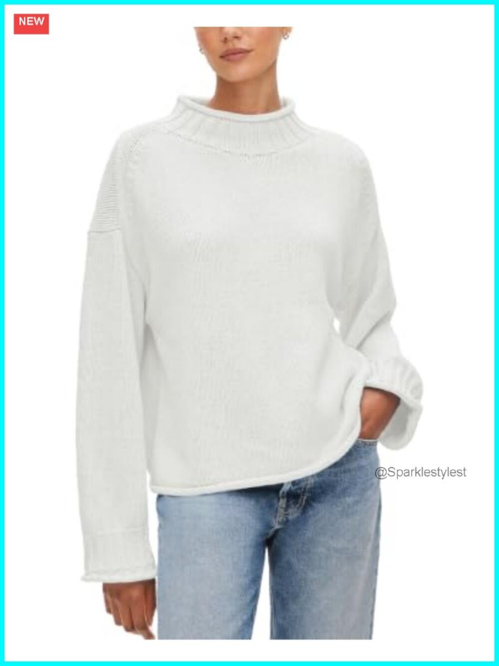 Womens Oversized Rollneck Chunky Cotton Sweater Loose Fit Pullover